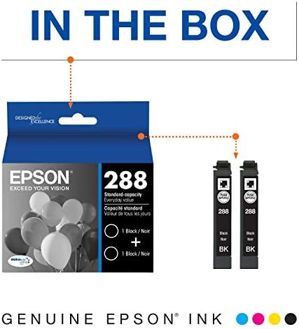 EPSON T288 DURABrite Ултра -Мастило Стандарден Капацитет Црна Dual -Кертриџ Pack (T288120-D2) за да одберете Epson Изразување Принтери