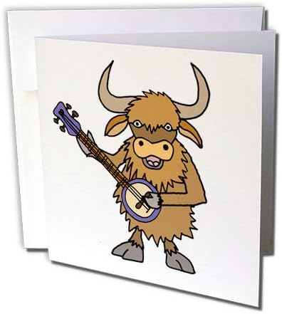 3dRose Симпатична Смешно Yak Играње Banjo Музика Цртан филм - Поздрав Картичка, 6 од 6-инчен (gc_288113_5)