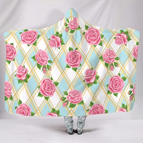 Clubdeer Розови Цвеќиња Маскирани Ќебе погоден за носене Преголеми Топло Ќебе за Деца&Возрасните за Патување Подароци Multicolor