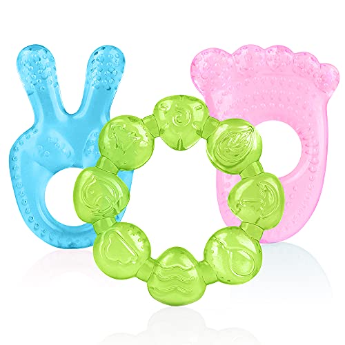 3-Pack Вода Teether, Смирувачки Teether Сет, Бебе Teething Играчки 02, Сино/Розова/Зелена
