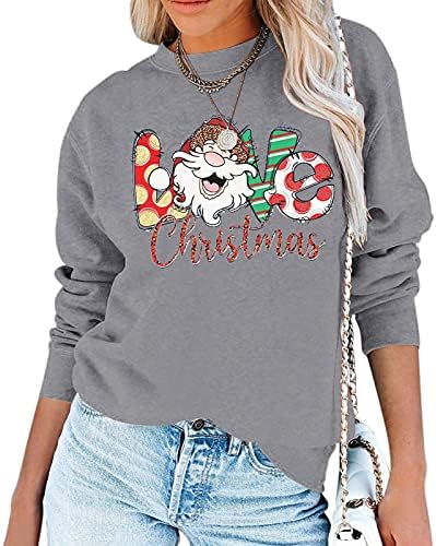 Жените Среќен Божиќ Sweatshirt Плус Големина Блузи Падне Облека Дедо Мраз Блуза Круг Вратот Долг Ракав Pullover Џемпери