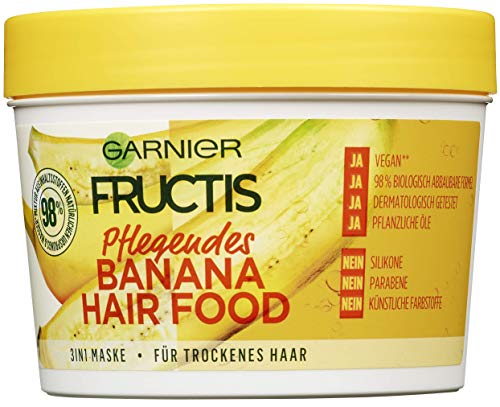Garnier Fructis Негување Банана Коса Храна, 3-во-1 Маска за Сува Коса, ја Храни и Дава на Косата Повеќе Нежност, 390 ml
