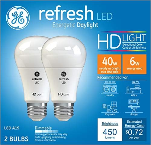 МОБ Refresh HD A19 Општа Намена Dimmable LED Сијалица, 40-Вати Замена, Средни База на дневната светлина, 2-Пакет