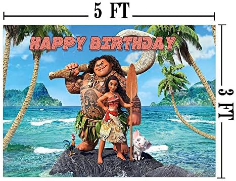 Среќен Роденден Тема Фотографија Позадина Цртан филм Moana Мауи Плажа Тема Backdrops Банер за Бебе Туш Роденден Декорација Фото Palm