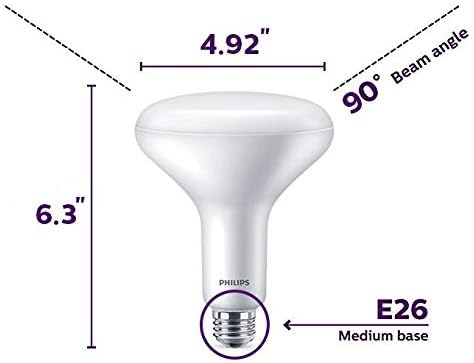 Philips LED Dimmable BR40 Сијалица, 800 Лумен, дневна светлина (5000K), 8.8 W=65W, E26 База, Наслов 20 Уверение, 6-Пакет