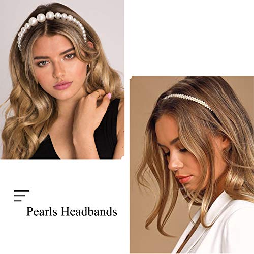 NAISIER 4 Парчиња Бисери Headbands Бела Faux Бисер Rhinestones Headbands Свадба Коса Обрачот Свадба Коса Мода Коса Додатоци за Жени