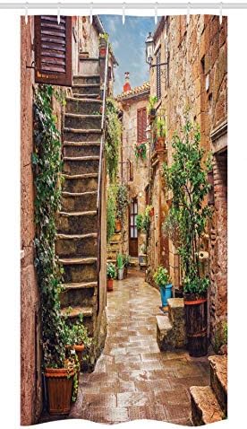 Ambesonne италијански Туш Завеса, Приказ на Старите Медитерански Улица со Камен Карпа Куќи во италијанскиот Град Руралните Печати,