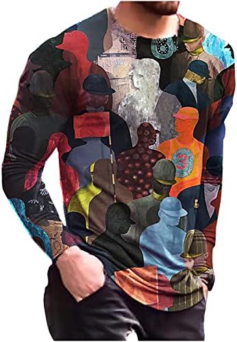 Долги Ракави Кошули за Мажи Графички Печатење - Tee Кошули околу Врат Мода Обичните T-Shirt Блузи Блуза Туника Кул