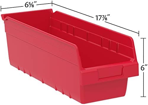 Akro-Mils 30098 Пластични Гнездење ShelfMax Складирање Бин Кутија, (18-Инчен x 6-Инчен x 6 Инчи), Црвена, (10-Pack)