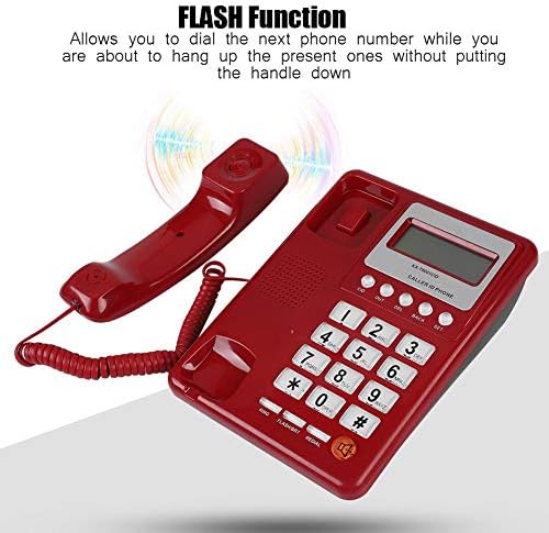 Eboxer KX-T8001 Corded Стандард Телефон, Црвена Фиксни Телефонски со LCD Дисплеј, Десктоп Телефон за Домашна Канцеларија Училиште